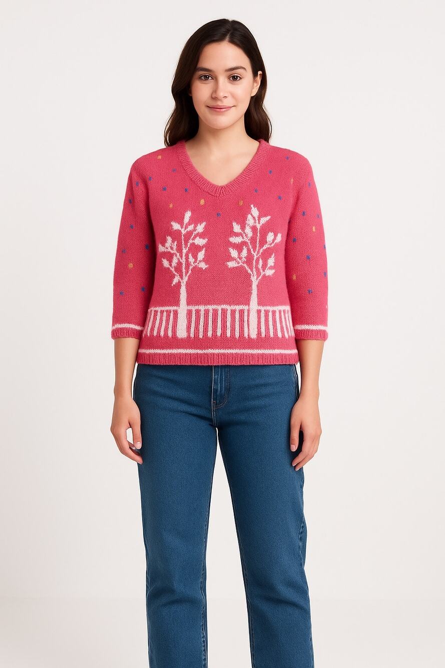 Vintage 80s SKYR Tree Knit Sweater Ramie Cotton Confetti Cottagecore Medium